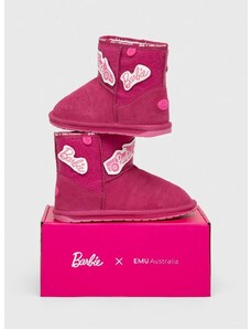 Παιδικές χειμερινές μπότες σουέτ Emu Australia x Barbie, Wallaby Mini Play χρώμα: ροζ