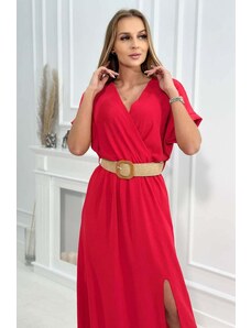 Kesi Μακρύ φόρεμα με διακοσμητική ζώνη κόκκινου χρώματος