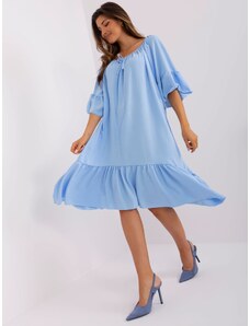 Fashionhunters Γαλάζιο φόρεμα με φαρδύ βολάν