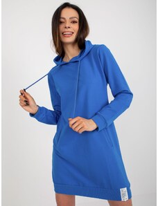 Fashionhunters Σκούρο μπλε φούτερ βασικό φόρεμα με κουκούλα