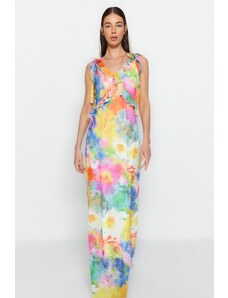 Trendyol Multi Color Straight Cut Woven Ruffle Detail Floral Woven Dress