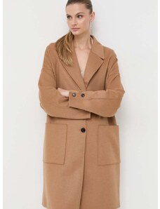 Μάλλινο παλτό BOSS χρώμα: μπεζ