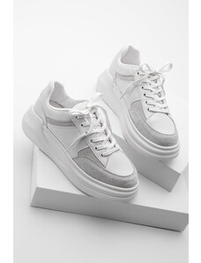 Marjin Γυναικεία Sneakers Ψηλή Σόλα Sneakers Κορδόνια Balbasi λευκό