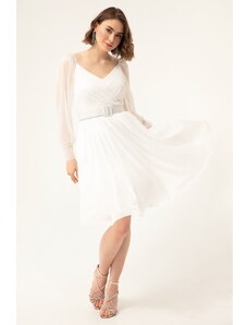 Lafaba Γυναικείο Λευκό Φόρεμα Midi με Γκλίτερ.