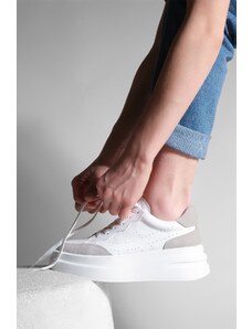 Marjin Γυναικεία Γνήσια Δερμάτινα Sneakers High-Sole Lace-Up Sneakers Harme λευκό