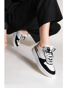 Marjin Γυναικεία Sneakers High Heel Block Color Lace-Up Sneakers Pera White