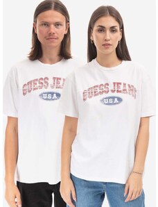 Guess U.S.A. Βαμβακερό μπλουζάκι Guess χρώμα: άσπρο, Koszulka GUESS USA Gusa Pieced Logo Tee M2BI06KBB50 G046