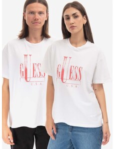 Guess U.S.A. Βαμβακερό μπλουζάκι Guess χρώμα: άσπρο, Koszulka GUESS USA Gusa Capital Logo Tee M2BI08KBB50 G046