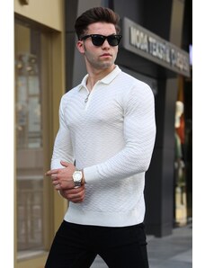 Madmext Ecru Zippered Knitwear Men's Sweater 5605