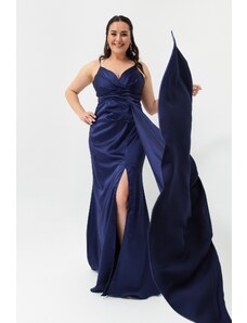 Lafaba Γυναικείο Ναυτικό Plus Size Μακρύ Σατέν Βραδινό Φόρεμα &; Φόρεμα χορού