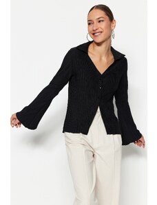 Trendyol Black Knitted Flare/Spanish Sleeve Shirt with Pleats and Buttons