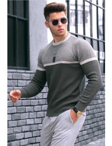 Madmext Khaki Color Block Men's Sweater 4734