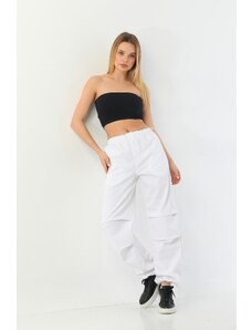 BİKELİFE Women's White Pajamas Parachute Pants