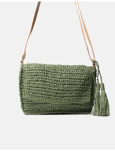 INSHOES Ψάθινη τσάντα ώμου με κρεμαστό διακοσμητικό Πράσινο