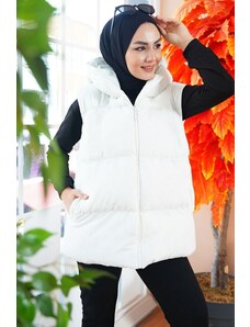 Bigdart T6787 Hijab Κοντό Φουσκωτό Γιλέκο - Λευκό