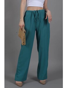 Madmext Emerald Green Crinkle Fabric Basic Women's Beach Pants
