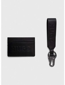 Δερμάτινη θήκη για κάρτες με μπρελόκ HUGO χρώμα: μαύρο