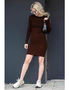 Madmext Brown Bodycon Ribbed Mini Dress