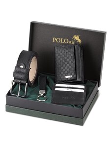 Polo Air Checkerboard Pattern Wallet It Makes It Own Card Holder Belt Keychain Combine Black Set.