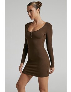 Madmext Women's Brown Long Sleeve Basic Mini Dress