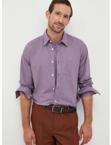 Βαμβακερό πουκάμισο BOSS BOSS ORANGE ανδρικό, χρώμα: μοβ