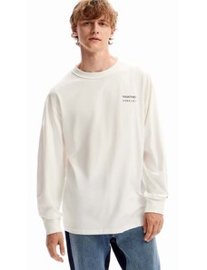 Βαμβακερή μπλούζα με μακριά μανίκια Desigual χρώμα: μπεζ