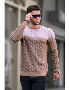 Madmext Beige Patterned Men's Knitted Sweater 5977