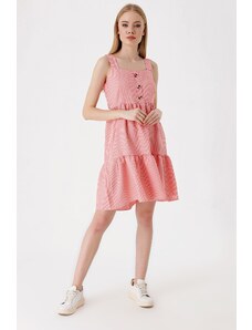 Bigdart 2385 Square Collar Καλοκαιρινό Φόρεμα - Ροζ