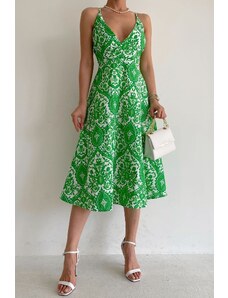 Madmext Πράσινο Μοτίβο Decollete Midi Μήκος Φόρεμα