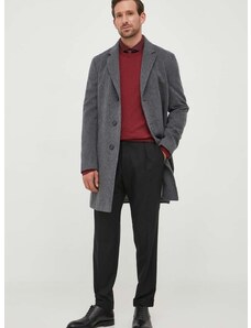 Μάλλινο παλτό BOSS χρώμα: γκρι