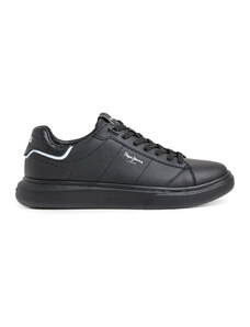 Pepe Jeans Eaton Basic Black Ανδρικά Δερμάτινα Sneakers Μαύρα (PMS30981 997)