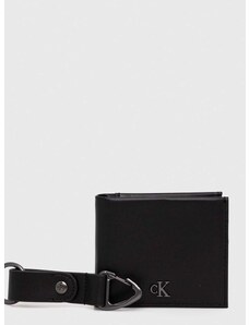 Δερμάτινο πορτοφόλι + μπρελόκ Calvin Klein Jeans ανδρικά, χρώμα: μαύρο