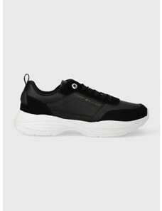 Δερμάτινα αθλητικά παπούτσια Tommy Hilfiger ESSENTIAL LTHR RUNNER χρώμα: μαύρο, FW0FW07587