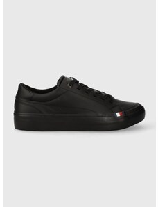 Δερμάτινα αθλητικά παπούτσια Tommy Hilfiger MODERN VULC LTH LOW WL χρώμα: μαύρο, FM0FM04819