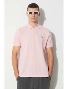 Βαμβακερό μπλουζάκι πόλο Lacoste χρώμα ροζ