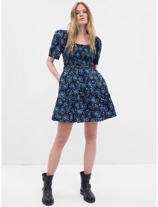 GAP Μπλε Puff Sleeve Smocked Φλοράλ Mini Φόρεμα