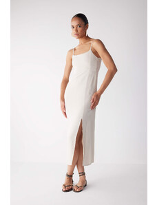 DEFACTO Square Neck Linen Blend Αμάνικο Midi Κοντομάνικο Φόρεμα