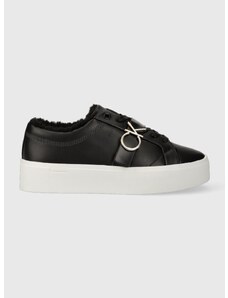 Δερμάτινα αθλητικά παπούτσια Calvin Klein FLATFORM CUPSOLE LACE UP W/HW WL χρώμα: μαύρο, HW0HW01671 F3HW0HW01671