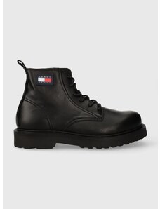 Δερμάτινα παπούτσια Tommy Jeans TJM RUBERIZED LACE UP BOOT χρώμα: μαύρο, EM0EM01276 F3EM0EM01276