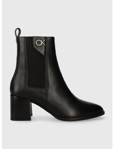 Δερμάτινες μπότες τσέλσι Calvin Klein ALMOND CHELSEA BOOT W/HW 55 γυναικείες, χρώμα: μαύρο, HW0HW01814 F3HW0HW01814