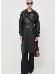 Δερμάτινο παλτό Luisa Spagnoli γυναικεία, χρώμα: μαύρο