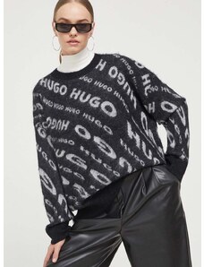 Πουλόβερ με προσθήκη μαλλιού HUGO γυναικεία, χρώμα: μαύρο