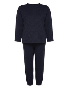 Trendyol Curve Navy Blue Textured Knitted Pajamas Set