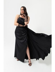 Lafaba Γυναικείο Μαύρο Ένας-Ώμος Plus Size Σατέν Βραδινό Φόρεμα &; Φόρεμα Prom