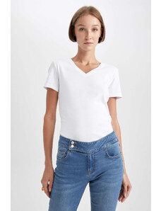 DEFACTO Slim Fit V Λαιμόκοψη Κοντομάνικο T-Shirt