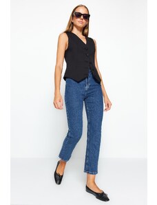 Trendyol Σκούρο Μπλε Ψηλόμεσο Comfort Straight Jeans