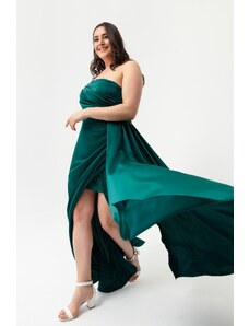Lafaba Γυναικείο Σμαραγδένιο Πράσινο Ένας-Ώμος Plus Size Σατέν Βραδινό Φόρεμα &; Φόρεμα χορού