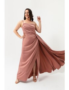 Lafaba Γυναικείο Σολομό Ένας-Ώμος Plus Size Σατέν Βραδινό Φόρεμα &; Φόρεμα χορού