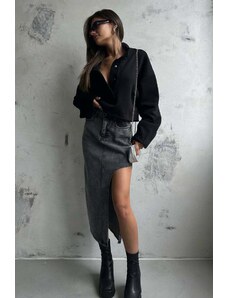 Joy Fashion House Barsa μακριά τζιν φούστα ασύμμετρη μαύρο