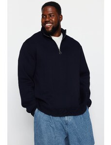 Trendyol Navy Plus Size Regular/Real Cut Zippered Fleece Inside Sweatshirt